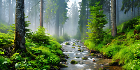 Fototapeta premium Floresta Verdejante com Rio Azul Cristalino