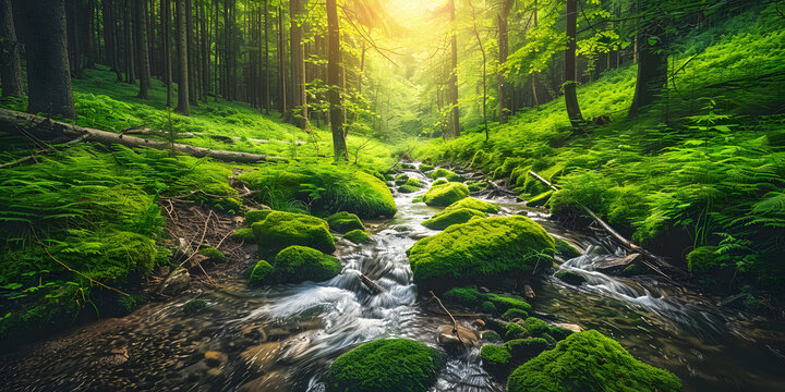 Rio sereno na floresta exuberante
