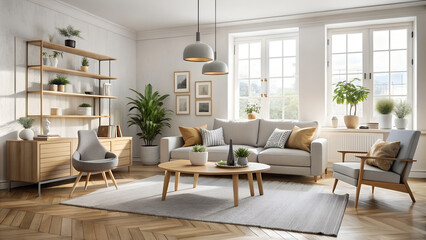 Fototapeta premium Modern living room, AI generated