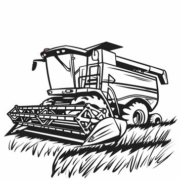 recommend clip art: Line drawing art of a combine harvester machine.