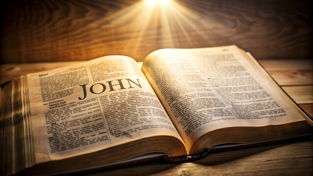 open bible, john, illustration, AI generated