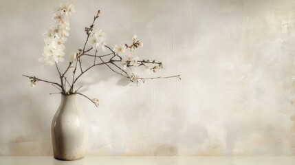 Blooming branches in a vase against a light backdrop