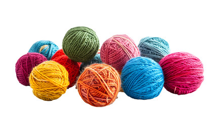 Colorful woolen balls over white background. Balls of wool partially unrolled.