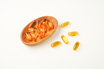 Fish oil capsules with omega 3, omega 9, vitamin D, vitamin E, Cod liver oil, evening primrose oil, borage