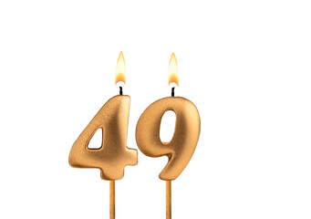 Birthday number 49 - Golden candle on white background
