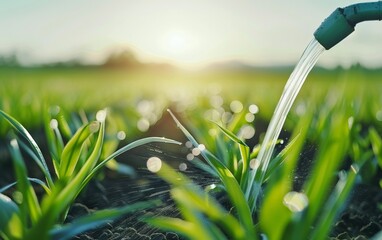 Adjusting irrigation system, modern agriculture, water management, green field, efficient farming, advanced technology 