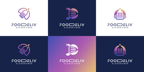 Collection of food delivery logo vector. Food order unique design illustration template.