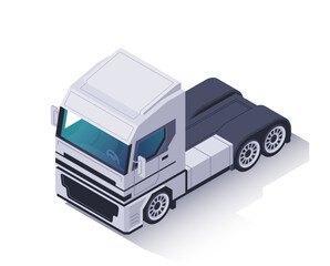 Isometric truck icon. Empty freight transport without semi trailer with driver cab. Front view of logistics transport for cargo delivery. 3D vector illustration isolated on white background