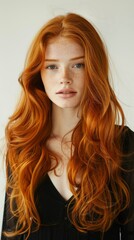 Naklejka premium red haired woman, black top