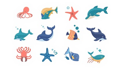set of aquatic animal
