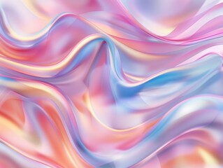 Fototapeta premium Soft, flowing waves of pastel colors—pink, blue, lavender, and peach—create a dreamy, abstract landscape with smooth, silky textures and gentle gradients.