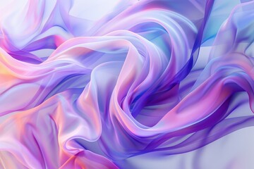 Fototapeta premium Soft, flowing waves of translucent fabric in pastel shades of purple, pink, and blue. The colors blend seamlessly, creating a dreamlike, fluid motion and a luminous, ethereal effect.