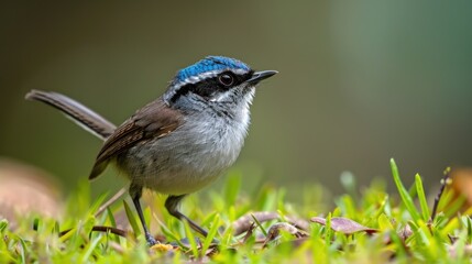Obraz premium A small bird is standing on a green grassy area