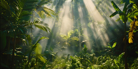 Floresta Verdejante com Raios de Sol