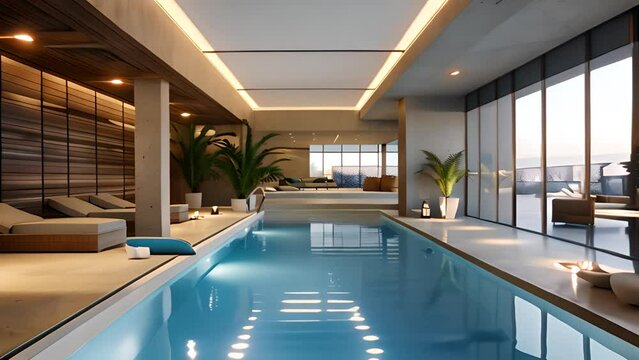 Luxurious Indoor Pool with Modern Design with Ai generated.
