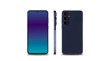 Smartphone front and back view on white background