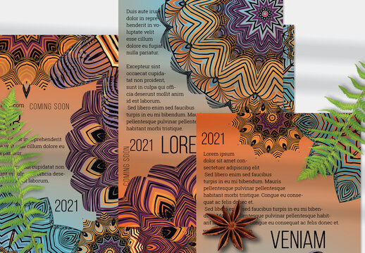 Flyer Layout with Mandala and Ethnic Tribal Lace Flower Elements