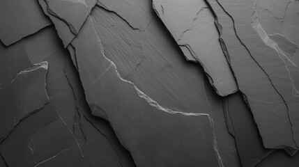 Close-up of layered black stone texture, showcasing rough, natural surfaces and lines.