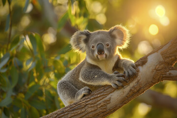 Fototapeta premium koala marsupial eucalyptus australia wildlife sunset 