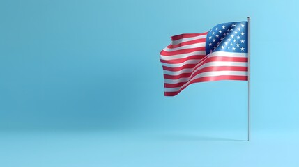 American Flag waving blue sky background, 4th July USA Independence Day concept