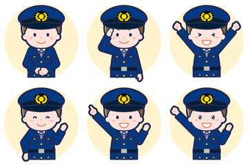 男性警察官のポーズセット_01