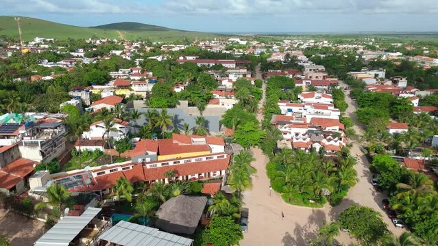 Imagem de a&eacute;rea de drone da vila de jericoacoara