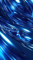 Abstract blue liquid metal wallpaper, 3d rendering of blue metallic texture background with glossy waves and swirls, futuristic abstract art wallpaper design