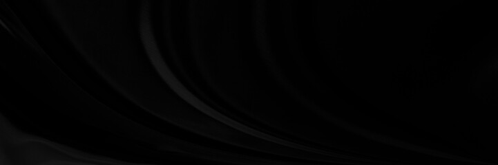 Black gray satin dark fabric texture luxurious shiny that is abstract silk cloth panorama background with patterns soft waves blur beautiful.