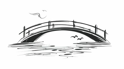 Bridge over water with birds flying, tranquil scene of nature and travel beauty