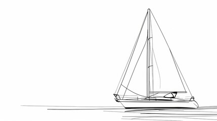 Line art simple drawing of sailing ship over white background.