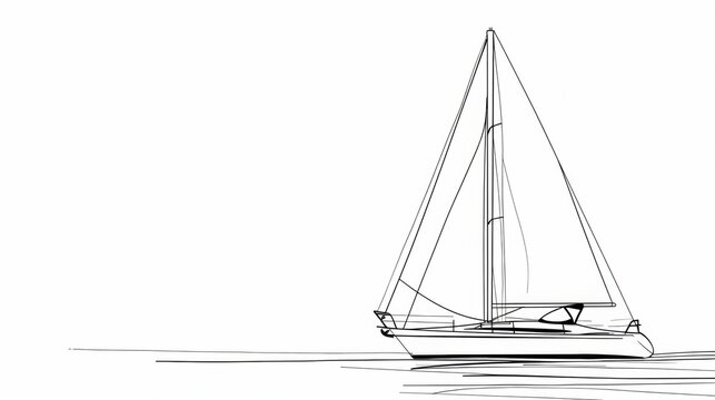 recommend clip art: Line art simple drawing of sailing ship over white background.