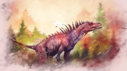 Spinosaurus in nature watercolor style