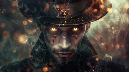 mysterious magician portrait with captivating gaze and elegant top hat enchanting character concept ai generated artwork