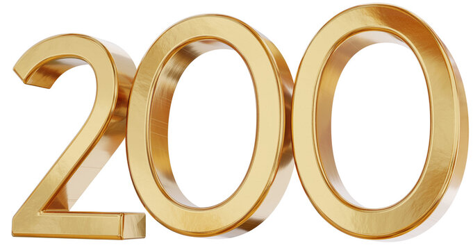 200 two hundred, symbol golden bold mettalic glossy 3d-illustration, no-shadow