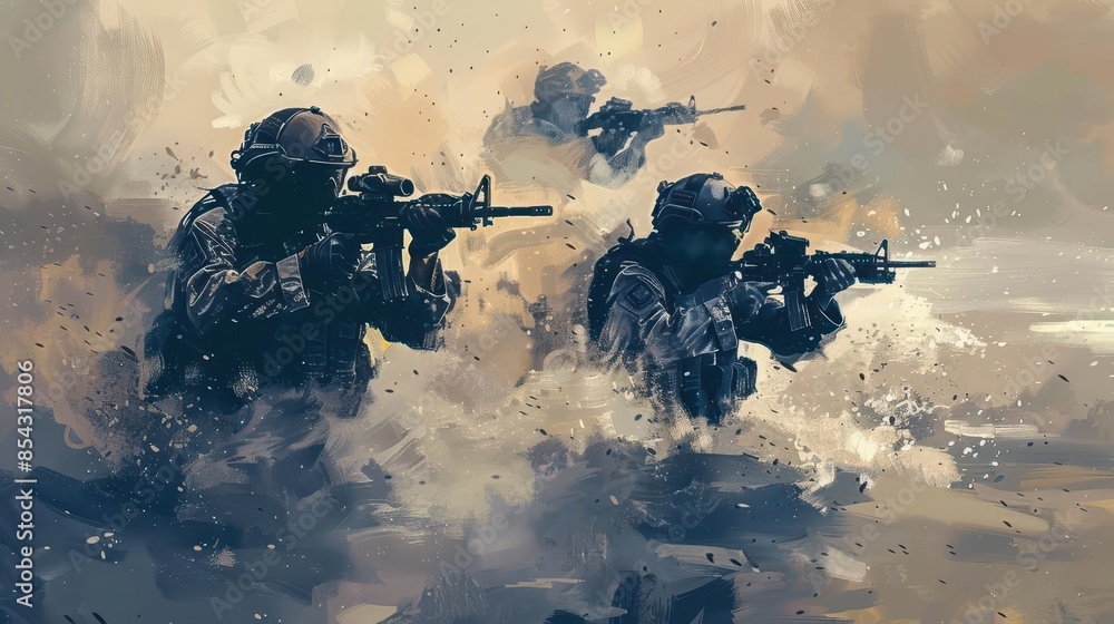 Wall mural navy seals in action digital painting