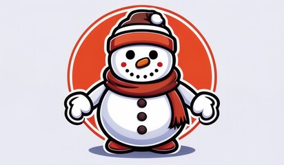 Fototapeta premium snowman with hat and scarf and ornament merry chritmas