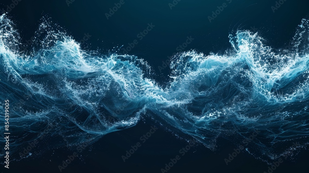 Poster an artistic representation of a symmetrical wave being disrupted and breaking apart representing the