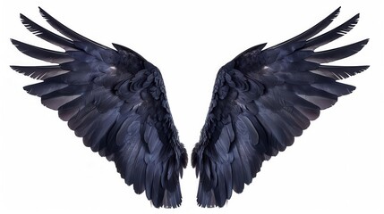 pair of mysterious black wings isolated on white background cut out for creative design projects