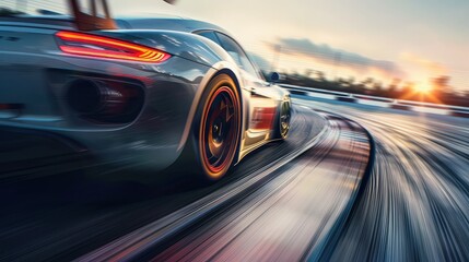 Fototapeta premium Sports Car Racing on Curved Track