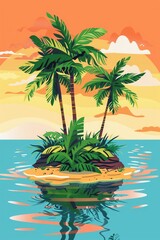 Obraz premium Vector illustration of beautiful scenic landscape of tropical sea island with palm tree