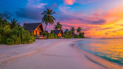 Fototapeta premium Beautiful luxury tropical vacation resort with palm tree and houses