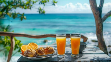Sipping freshly squeezed orange juice and taking bites of flaky tropical danishes while enjoying a stunning ocean view from the comfort of a breezy balcony.