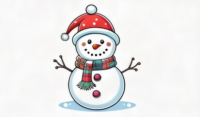 Obraz premium snowman with hat and scarf and ornament merry chritmas