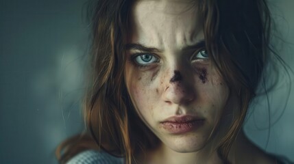 portrait of battered woman with black eye sad and depressed victim of domestic violence social issues concept