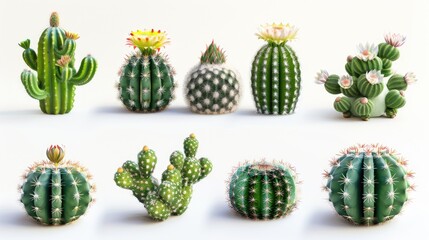 Different varieties of blooming desert cacti with exquisite patterns and forms Cacti are decorative plants commonly utilized to adorn indoor and outdoor spaces