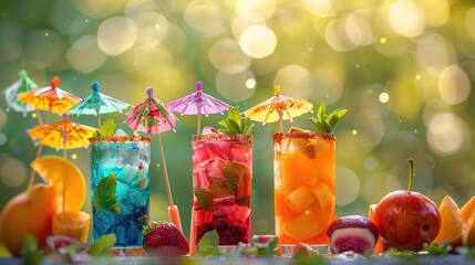A kaleidoscope of color and refreshment awaits Imagine a symphony of cocktails, each a work of art jewel-toned liquids adorned with playful umbrellas, vibrant fruit skewers, and fragrant mint sprigs,