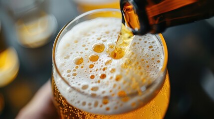 refreshing glass of beer being poured frothy foam and golden liquid drink photography