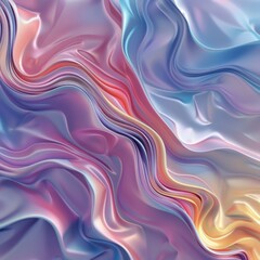 Abstract flowing waves of silky, iridescent fabric in shades of pink, purple, and blue, creating a visually dynamic and fluid pattern with highlights and shadows.