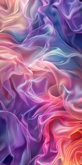 Obraz premium A flowing, translucent fabric in shades of pink, purple, and blue. The soft, silky textures overlap and intertwine, creating a dreamy and ethereal visual effect.