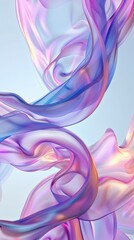 Flowing pastel-colored silk-like ribbons intertwine, creating a dreamy, abstract composition with soft purples, blues, and pinks on a light background.